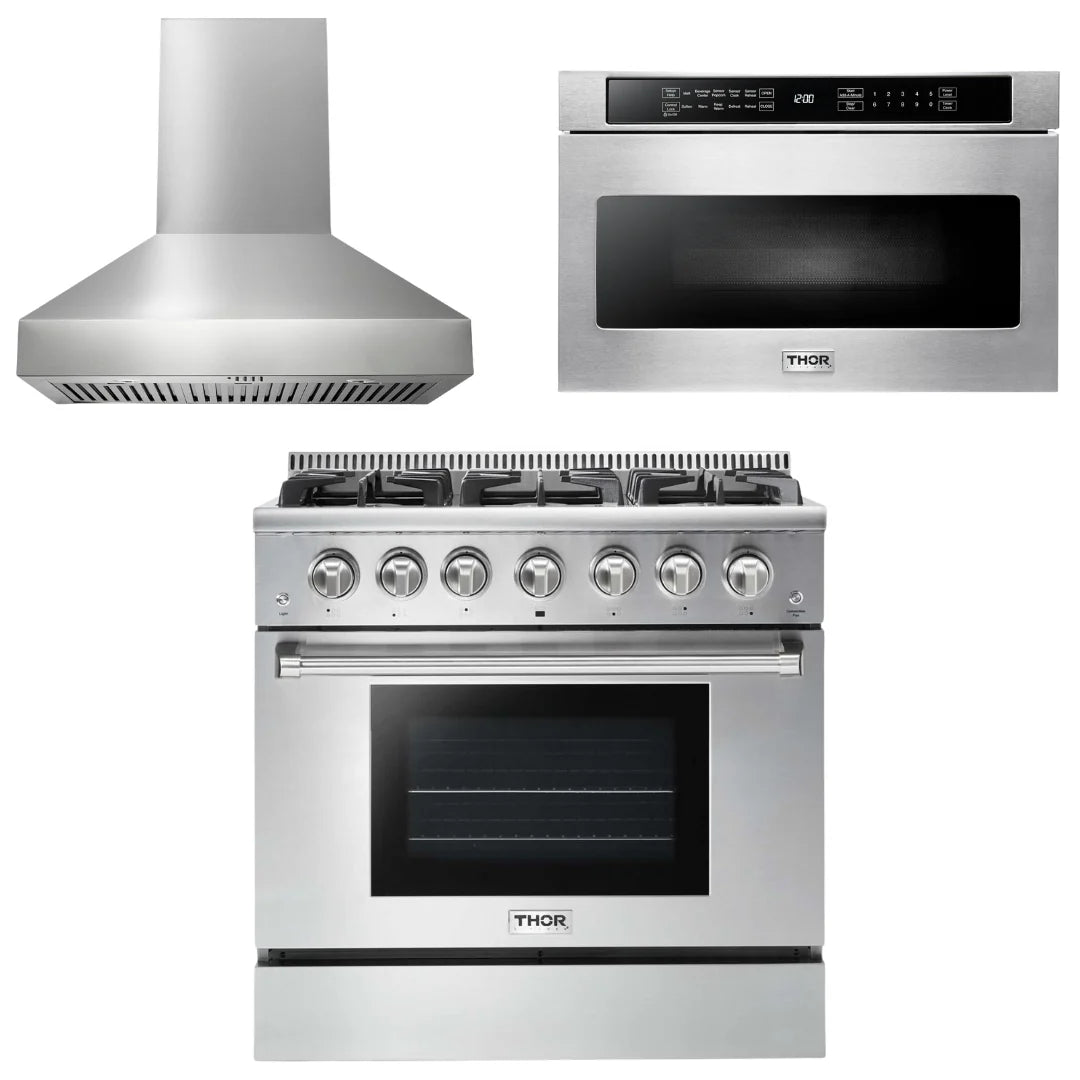 36 Gas Range, Range Hood, Microwave T63383