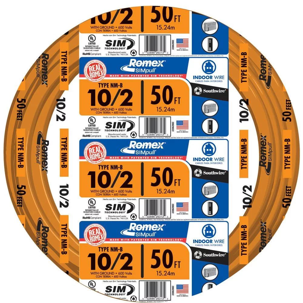 50' 10/2 with ground Indoor Electrical Wire NM-B Orange A659801