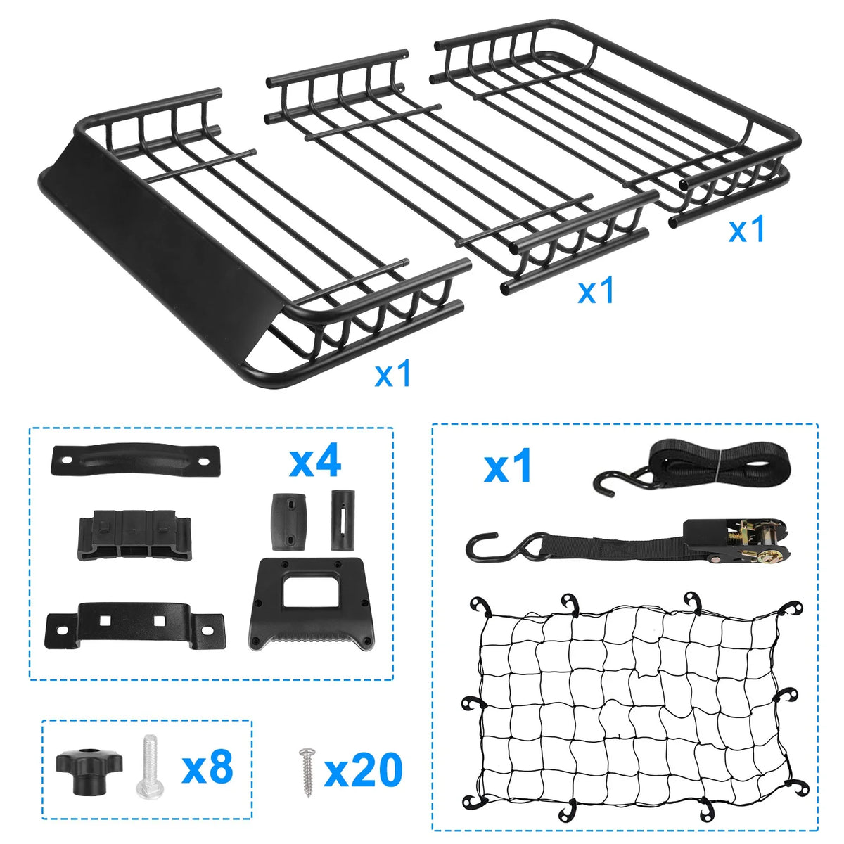 64" Roof Rack Cargo Carrier Car Top Luggage Basket Black with Net and Hook D883743