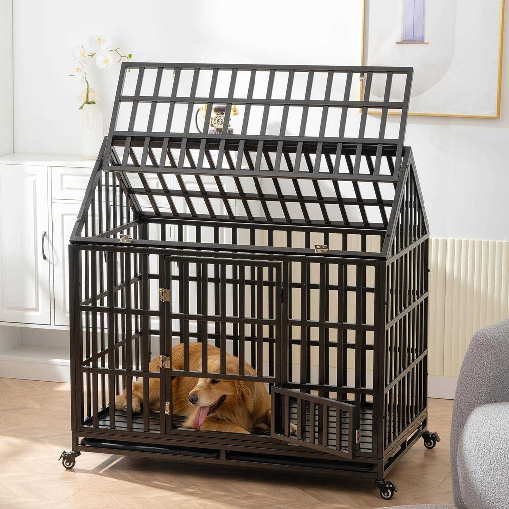 Heavy Duty Metal Dog Crate with 4 Lockable Wheels D207029