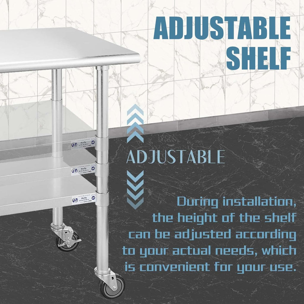Stainless Steel Table 24 x 48 Inches with Caster Wheels and Undershelf E951
