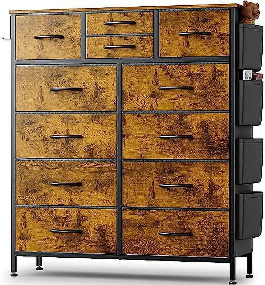 12 Drawer Fabric Dresser with Side Pockets P603