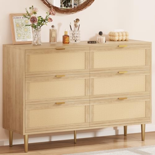 Oak 5 Drawer Rattan Wood Dresser U77548