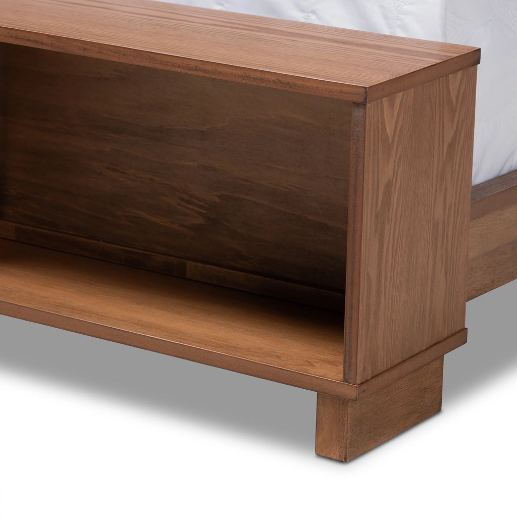 Ash Walnut Brown Wood Full Size Platform Storage Bed with Built-In Shelves W794