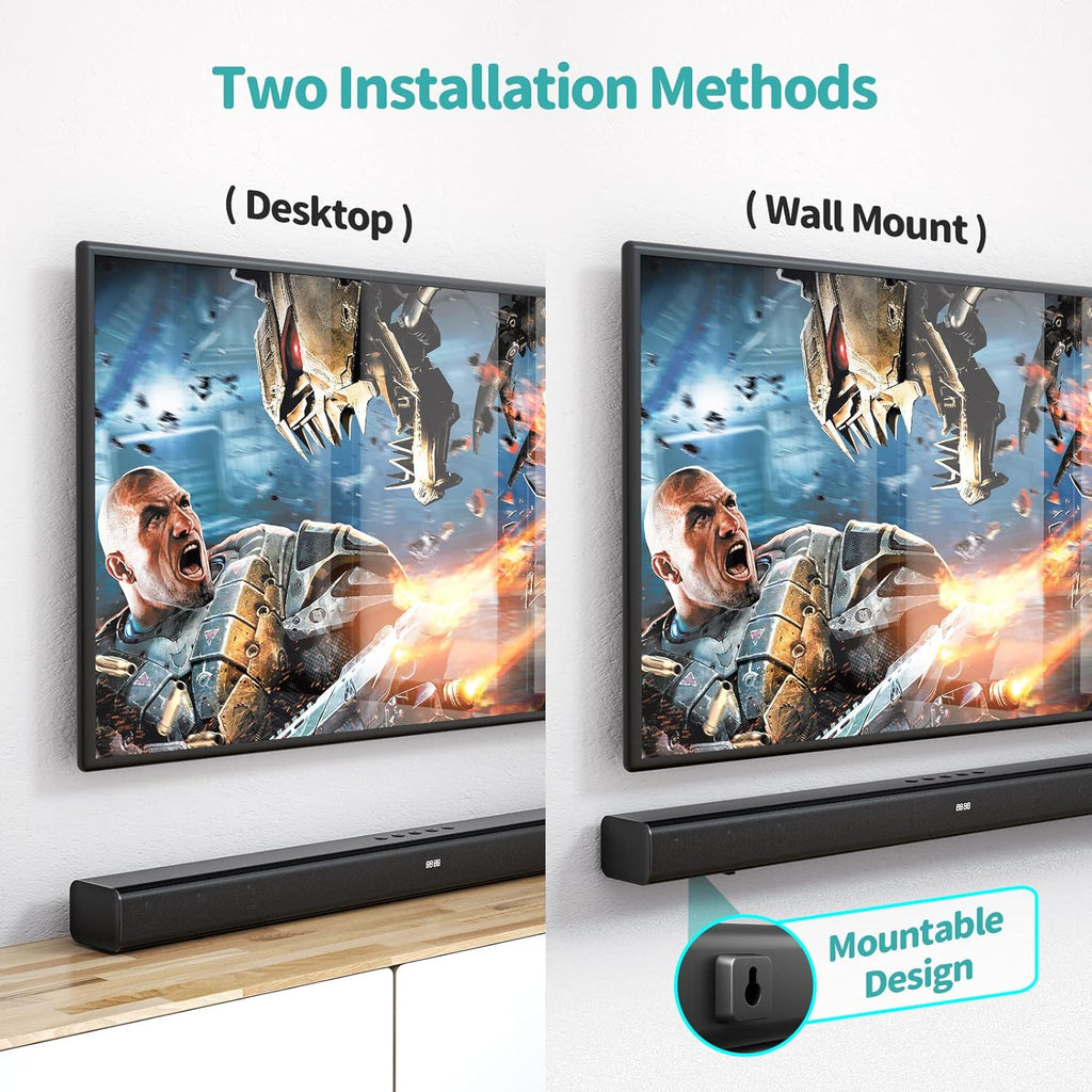 32-Inch Sound Bar with HDMI/Opti/COA/USB/AUX, 5.0 Bluetooth, 3 Modes, Wall Mountable K12119