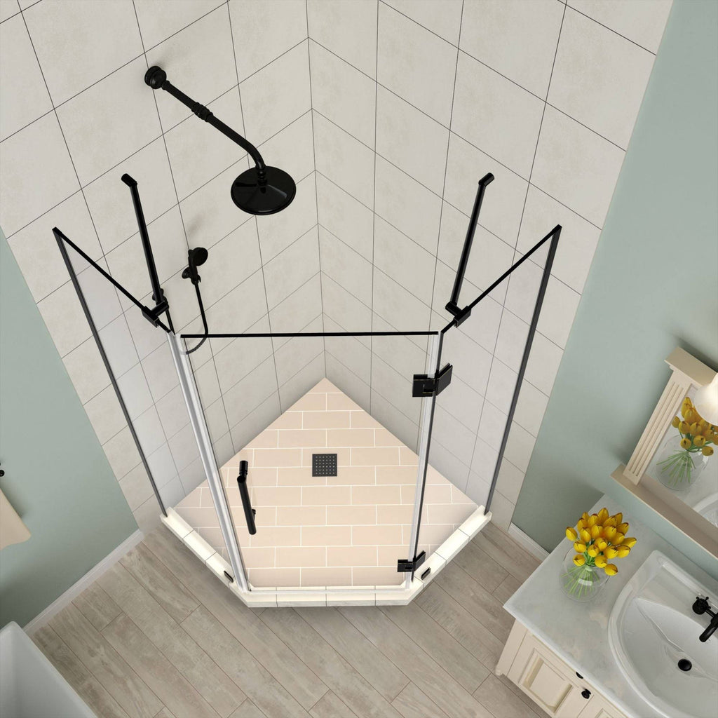 Frameless Hinged Neo-Angle Shower Enclosure in Stainless Steel B936095