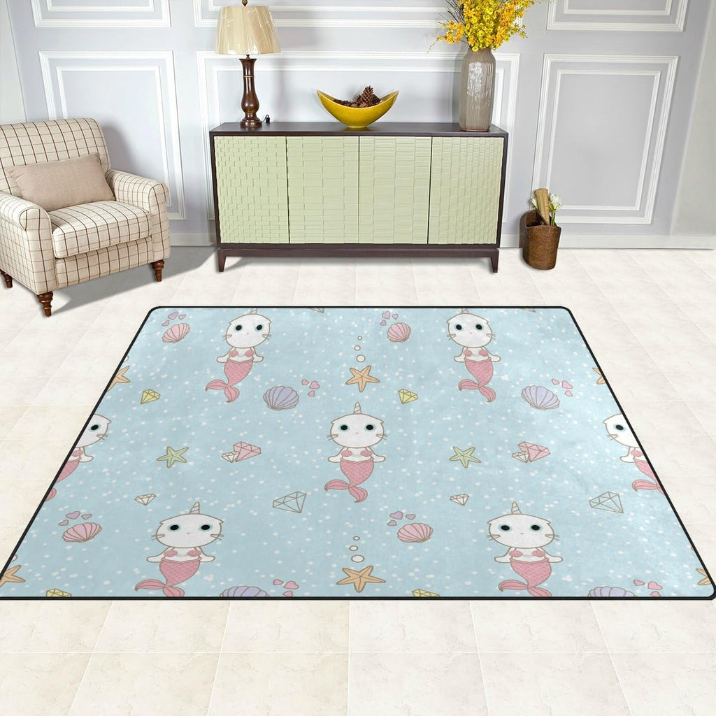 Cute Cat Unicorn Mermaid Lightweight Area Rug I430350
