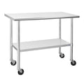 Stainless Steel Table 24 x 48 Inches with Caster Wheels and Undershelf E951