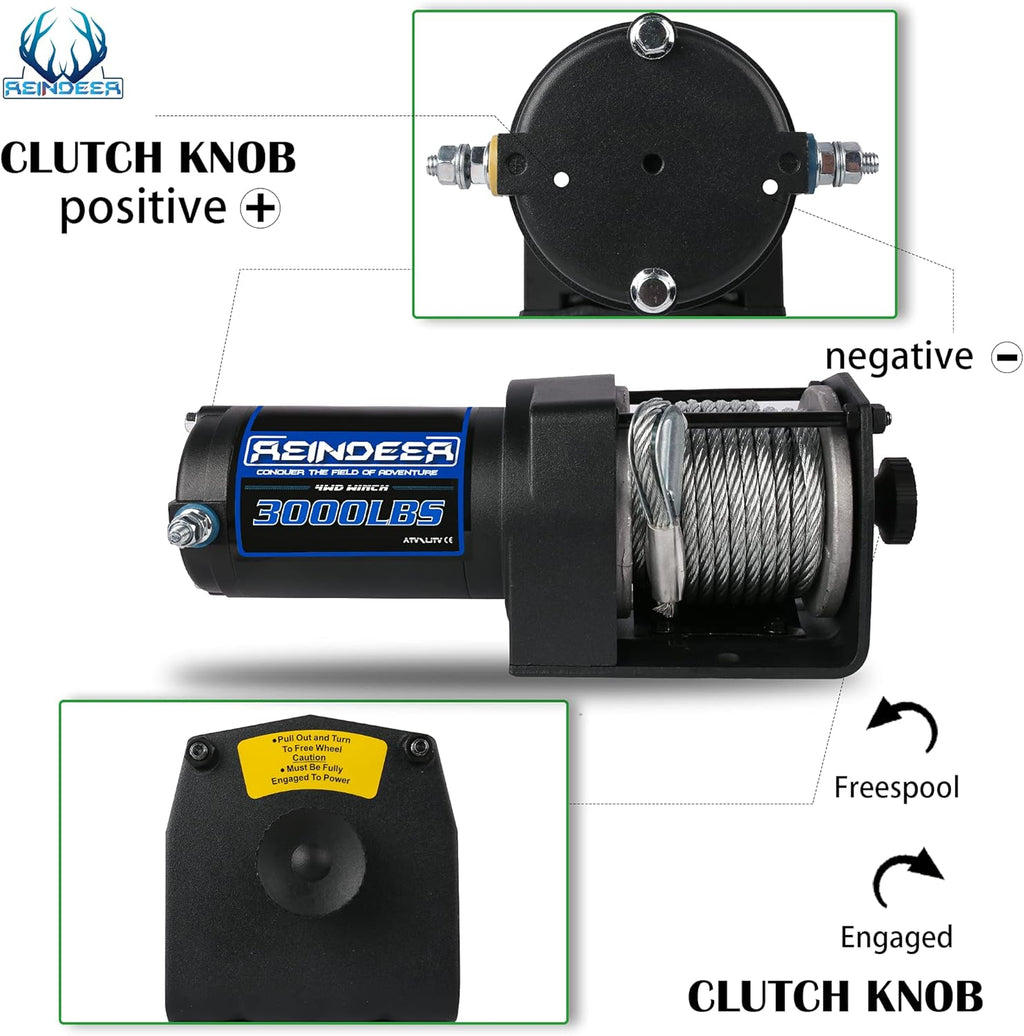 12V 3000 lb Electric Winch Kit with Steel Cable Wire Rope Waterproof IP67 Q7582
