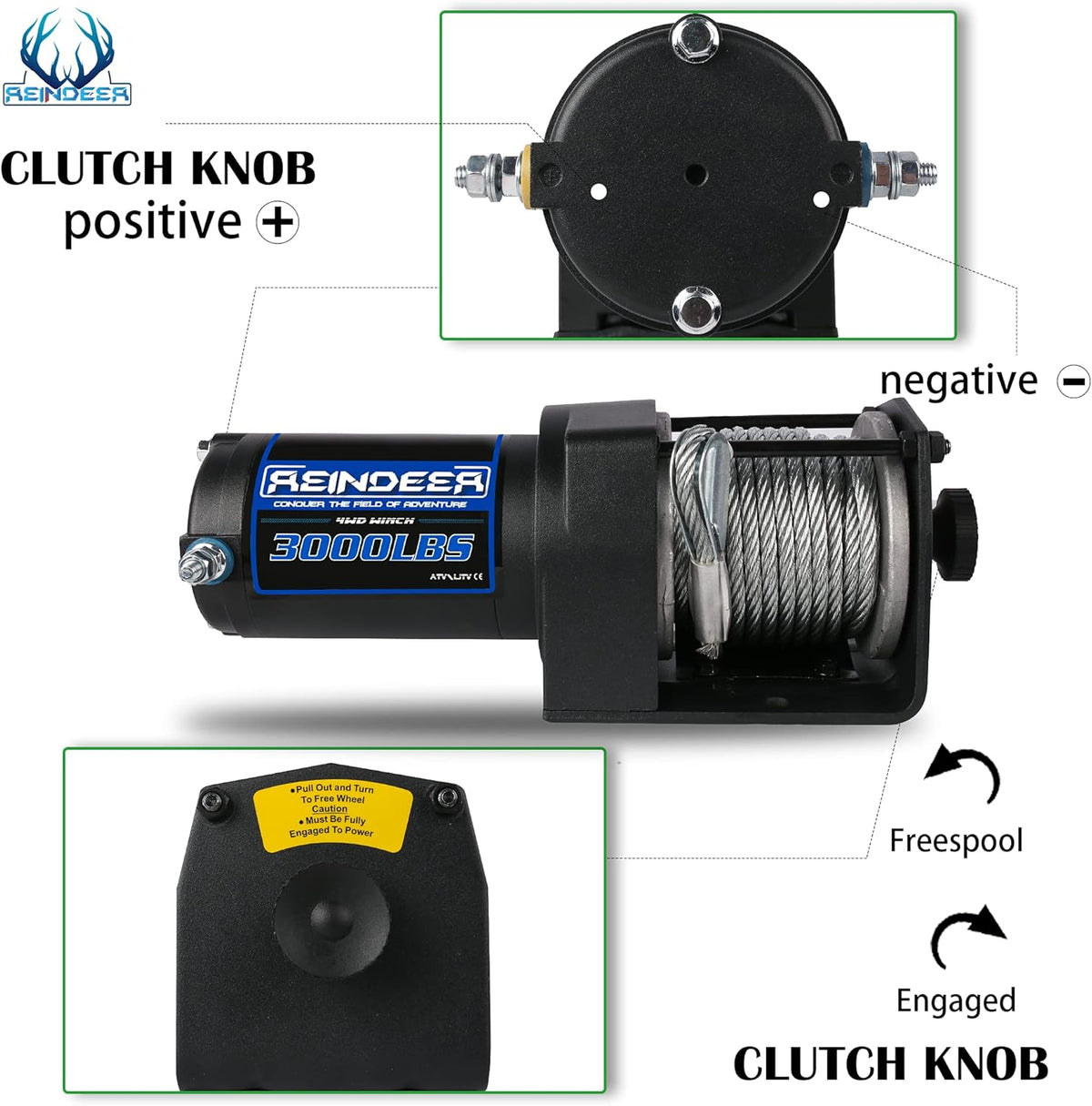 12V 3000 lb Electric Winch Kit with Steel Cable Wire Rope Waterproof IP67 Q7582