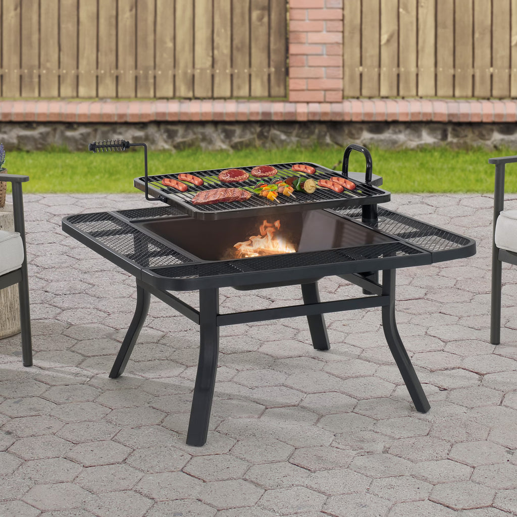 38 Inch Wood Burning Fire Pit with Adjustable Grill Grate and Fire Poker Y792