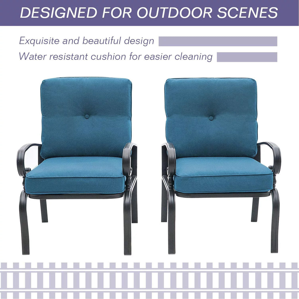 Patio Chairs Outdoor Wrought Iron Dining Chairs with Peacock Blue Cushions, Set of 2 F9819