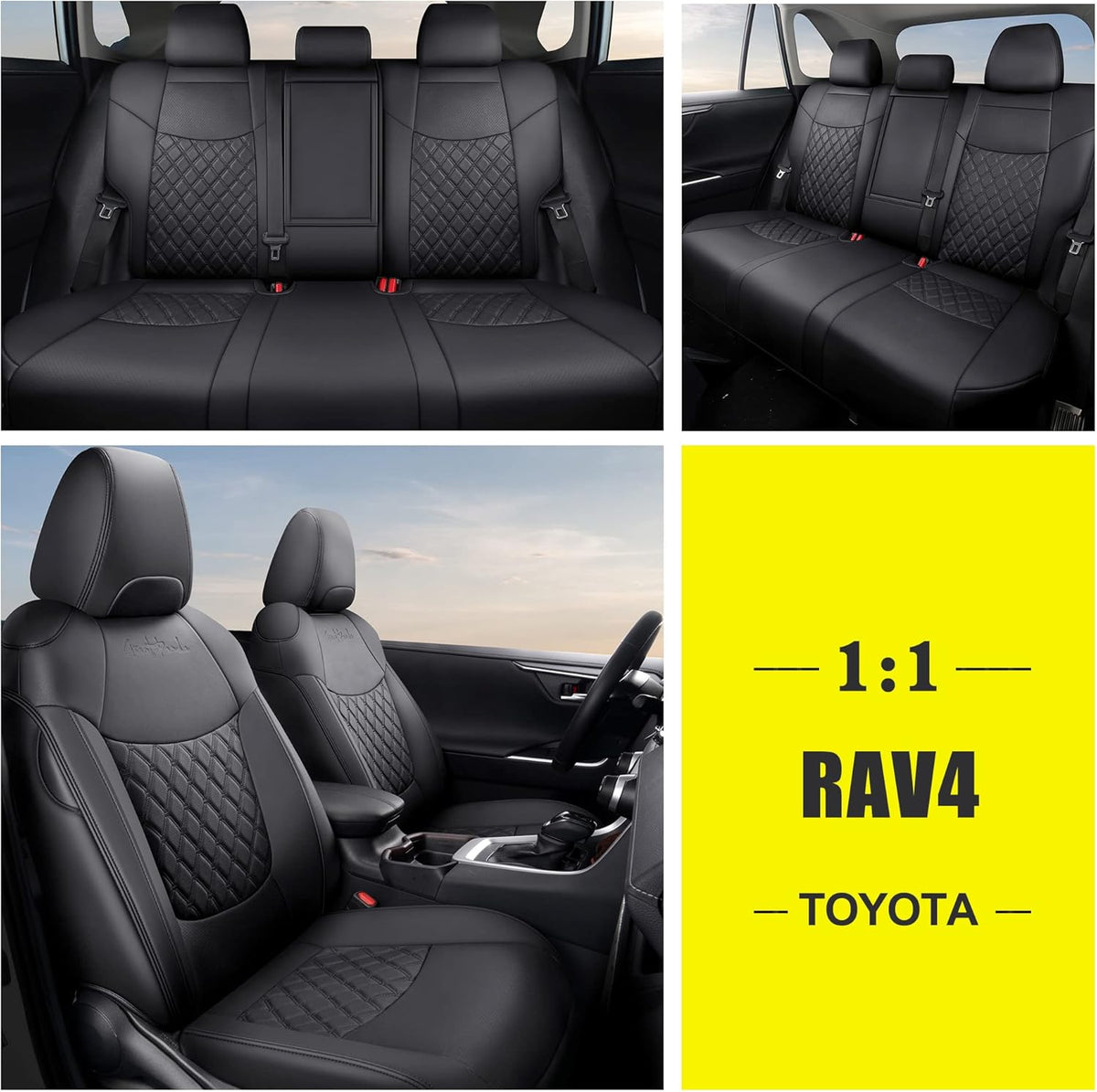 Pu Leather Car Seat Covers Full Set for Toyota RAV4 Hybrid 2019 2020 2021 2022 (Black) M8731