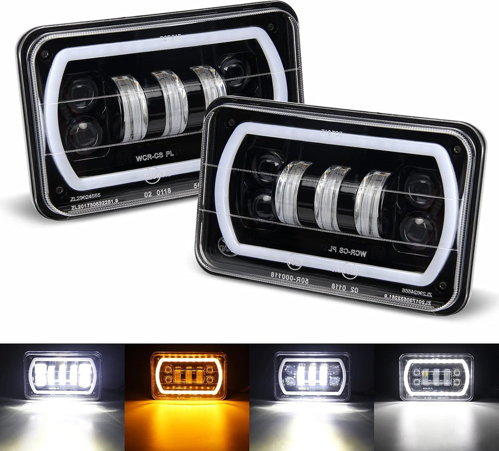 4x6 LED Headlight Halo with White DRL Amber Turn Signal Lights, Pack of 2 F560