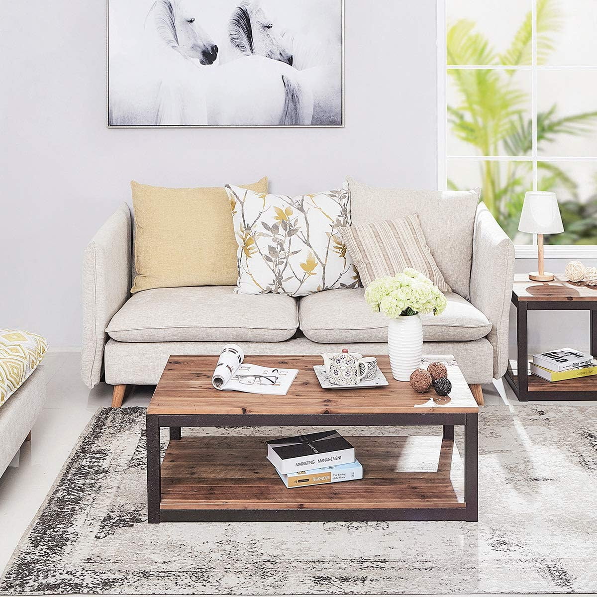 Vintage Industrial Coffee Table with Storage Shelf V386640