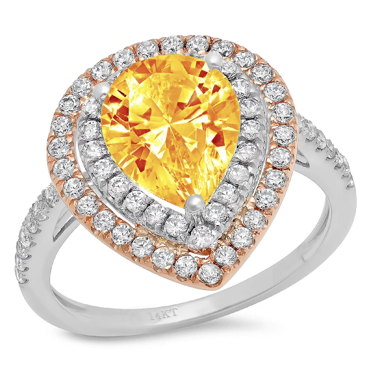 Pear Cut Yellow Citrine 18k White Rose Gold Halo Ring Size 3.5 K650