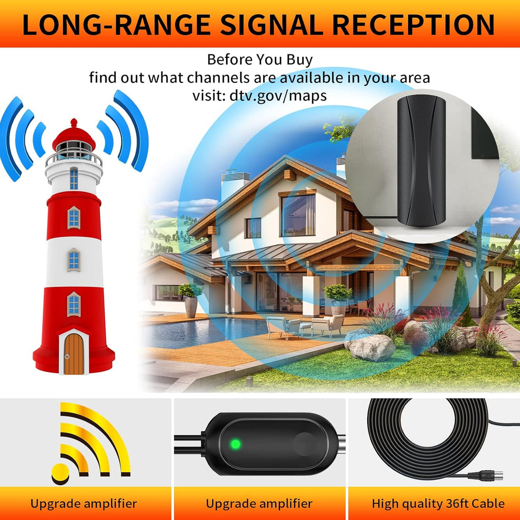 HD Digital TV Antenna Indoor/Outdoor with 32ft Coax Cable J12109