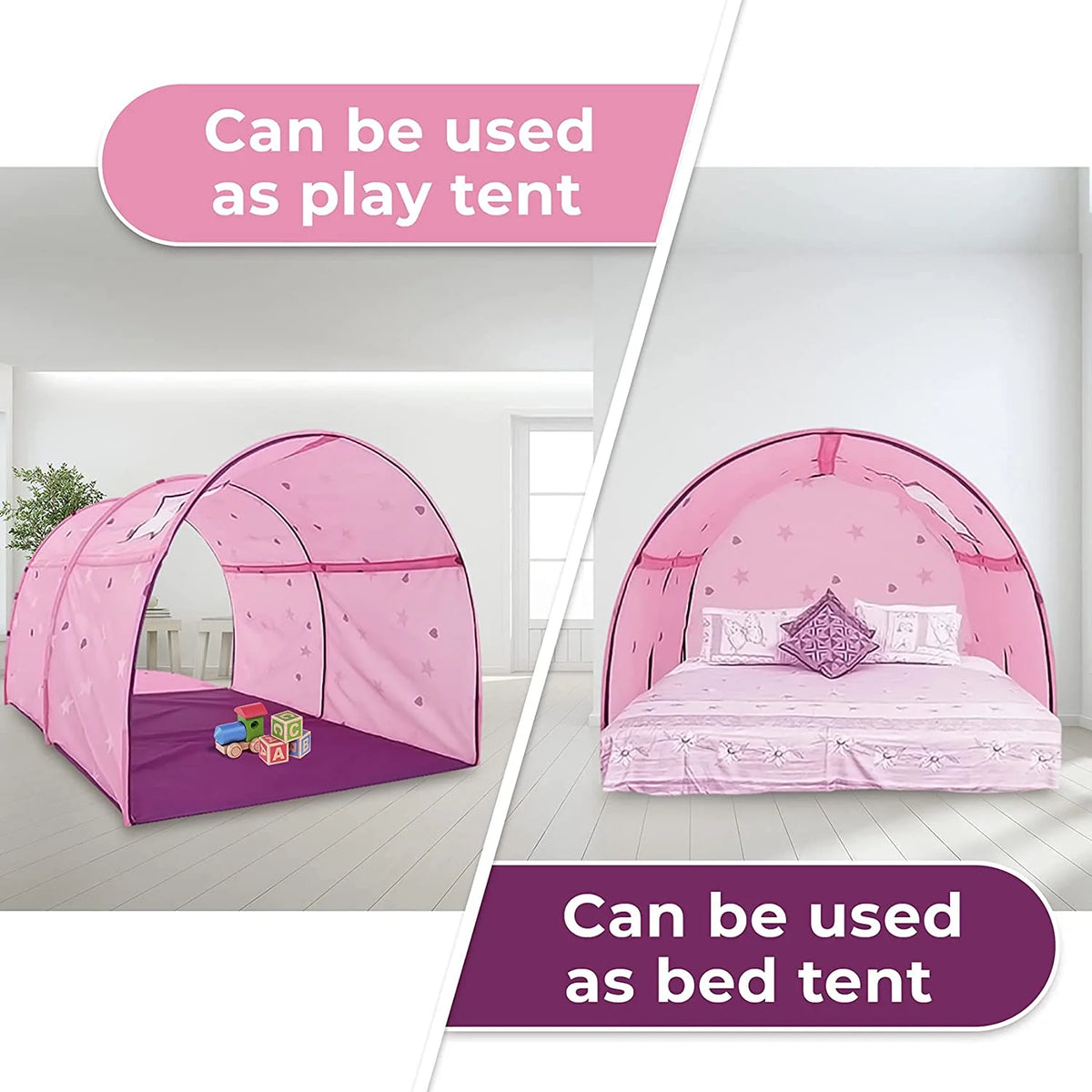Pink Kids Bed Tent Canopy Sleeping Curtains 58'' x 35'' x 40''H T66023