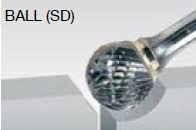 Tungsten Carbide Ball Burs, 1/4x22 Shank Diameter, 3/8x22 Diameter x 5/16x22 Length, SD-3 USCTI Type D124