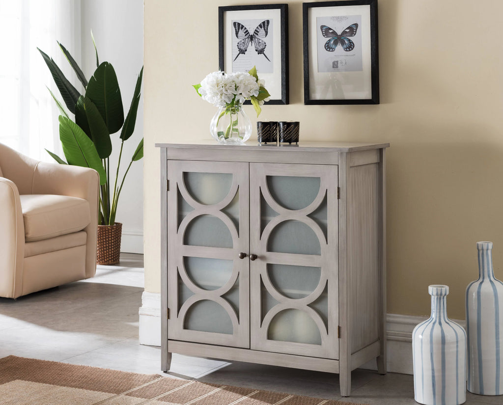 Gray Wood Console Table with Glass Doors Q715464