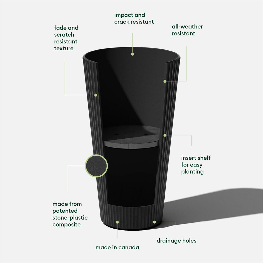 26" Tall Black Plastic-Stone Planter 2 Pack S10483