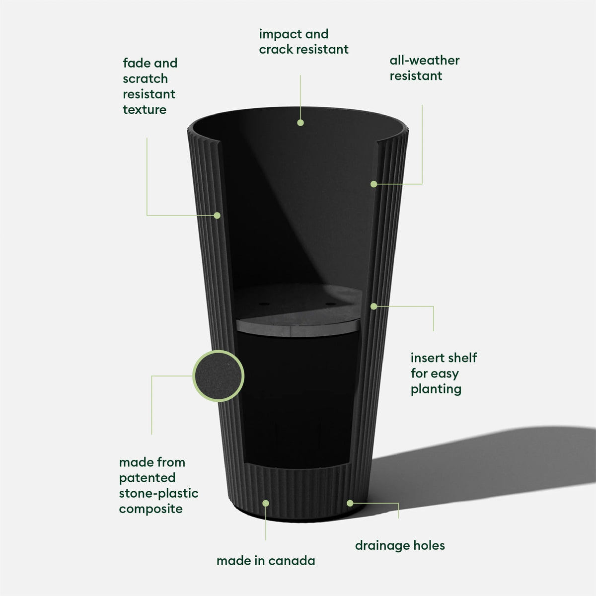 26" Tall Black Plastic-Stone Planter 2 Pack S10483