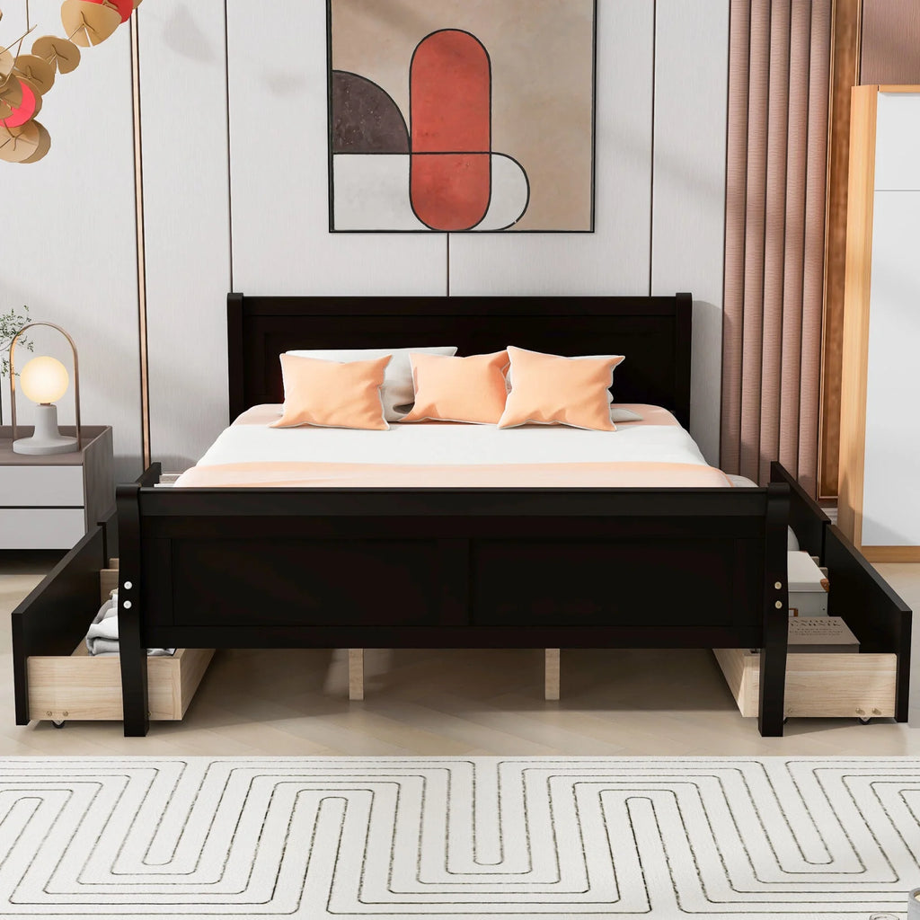 Queen Size Wood Platform Bed with 4 Drawers K1883