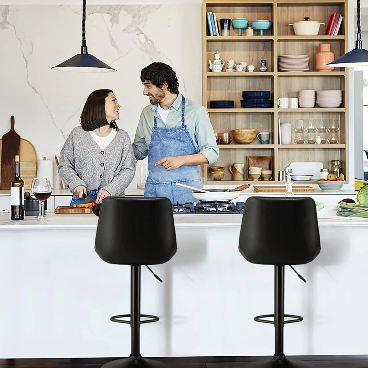 Upholstered Adjustable Leather Bar Stools Set of 2 D11622