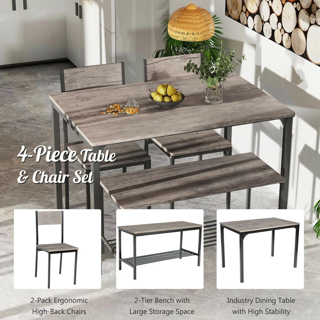 4 Pc Dining Table Set with 2 Chairs and Bench R543