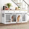 White Steel Frame Wooden Dog Crate Furniture with Double Doors G4805