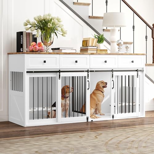 White Steel Frame Wooden Dog Crate Furniture with Double Doors G4805