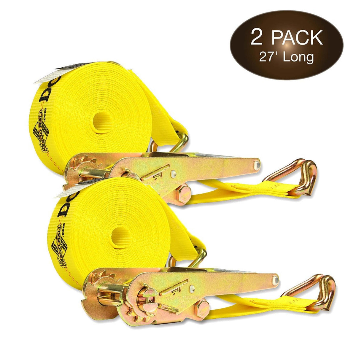 2 Heavy Duty Ratchet Straps with J Hooks, 2" x 27' Tie-Down Cargo Truck Straps E5743