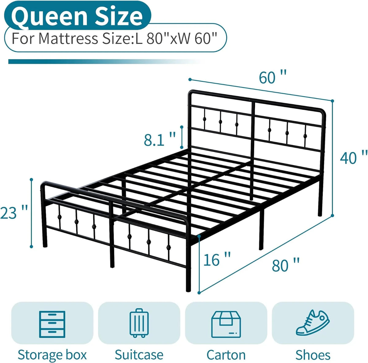 Queen Metal Platform Bed Frame with Headboard and Footboard J634413