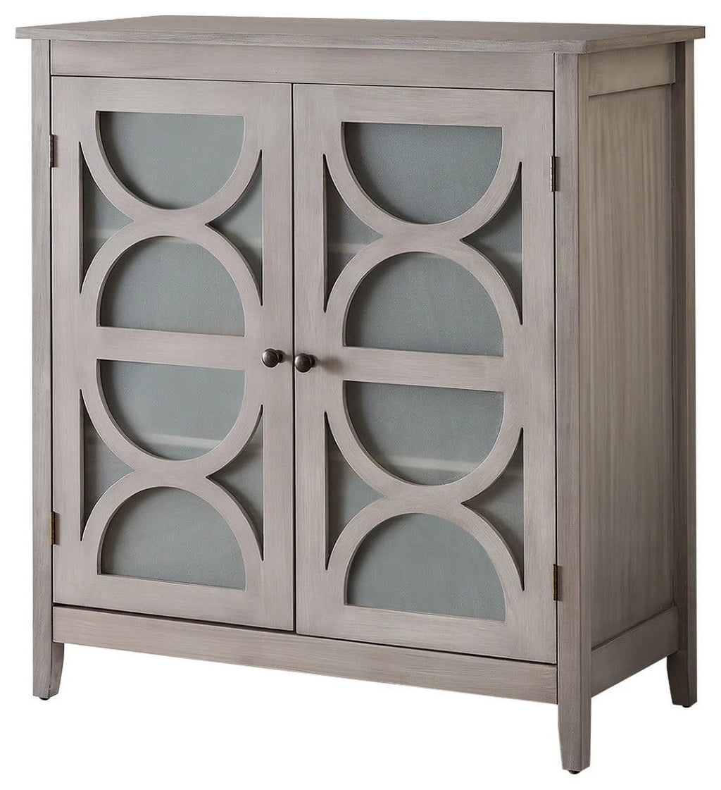 Gray Wood Console Table with Glass Doors Q715464