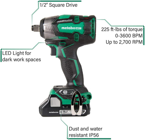 18V Cordless Brushless Impact Wrench with 2 Compact 3.0Ah Batteries R924