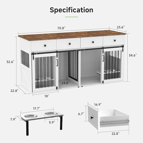 White Steel Frame Wooden Dog Crate Furniture with Double Doors G4805