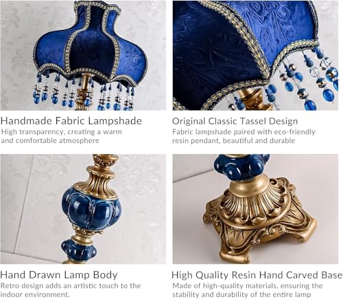 Fabric Lampshade Antique Varnished Resin Table Lamp V492578