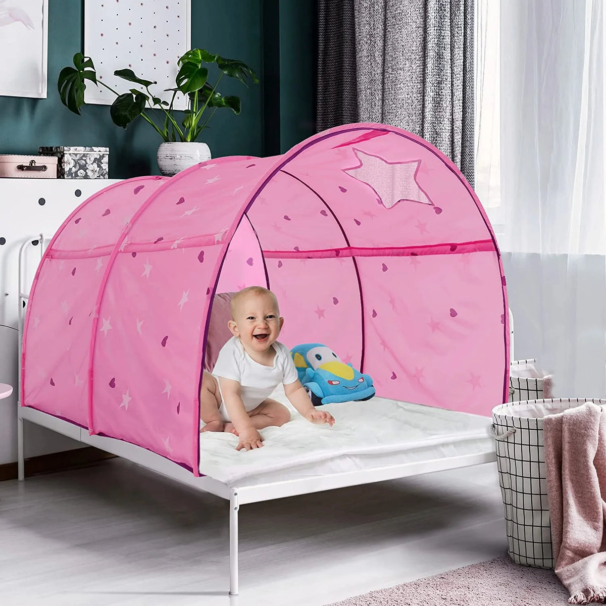 Pink Kids Bed Tent Canopy Sleeping Curtains 58'' x 35'' x 40''H T66023