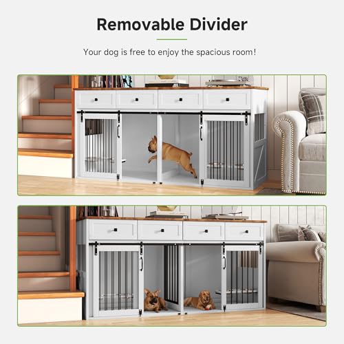 White Steel Frame Wooden Dog Crate Furniture with Double Doors G4805