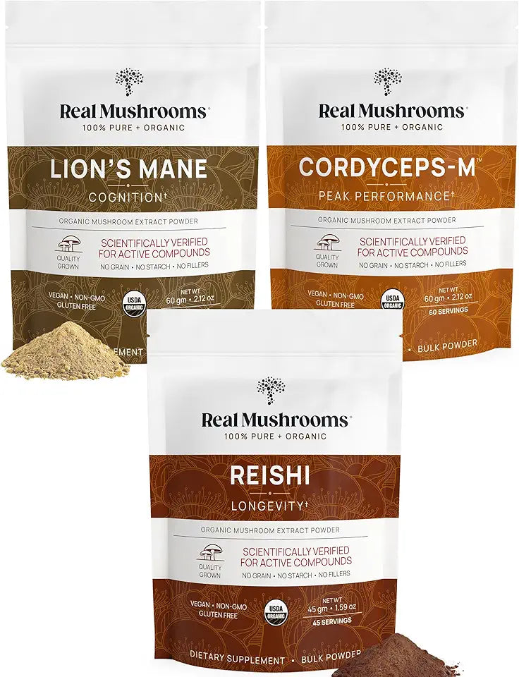 Organic Lion's Mane Reishi Cordyceps Mushroom Powders L7761
