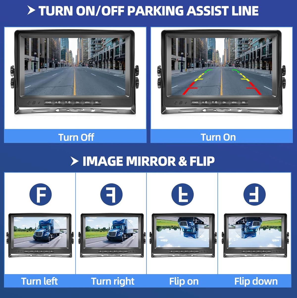 9 Inch HD 1080P Split Screen DVR Monitor Wired Rear View Camera D5055