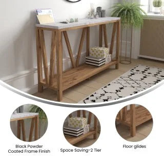 Warm Oak Console Accent Table with Faux Concrete Finished Wood Top X4647