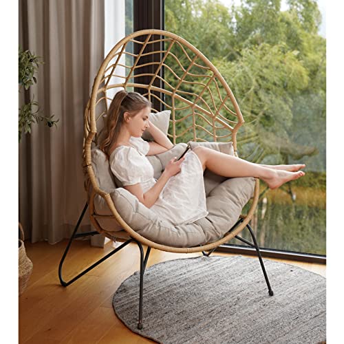 Oversized PE Wicker Egg Chair with Olefin Cushion and Stand F2680