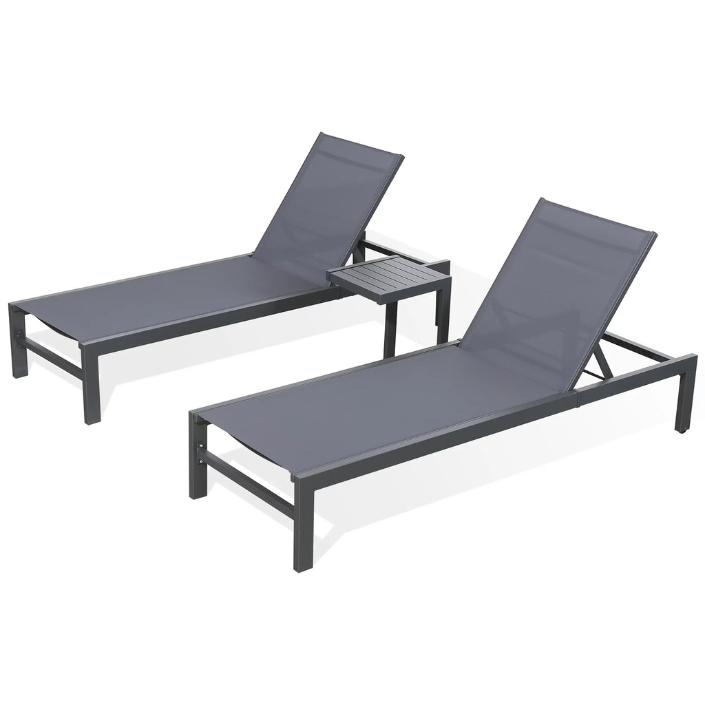 3 Pieces Outdoor Patio Aluminum Reclining Chaise Lounge Chairs Set with Side Table J945192