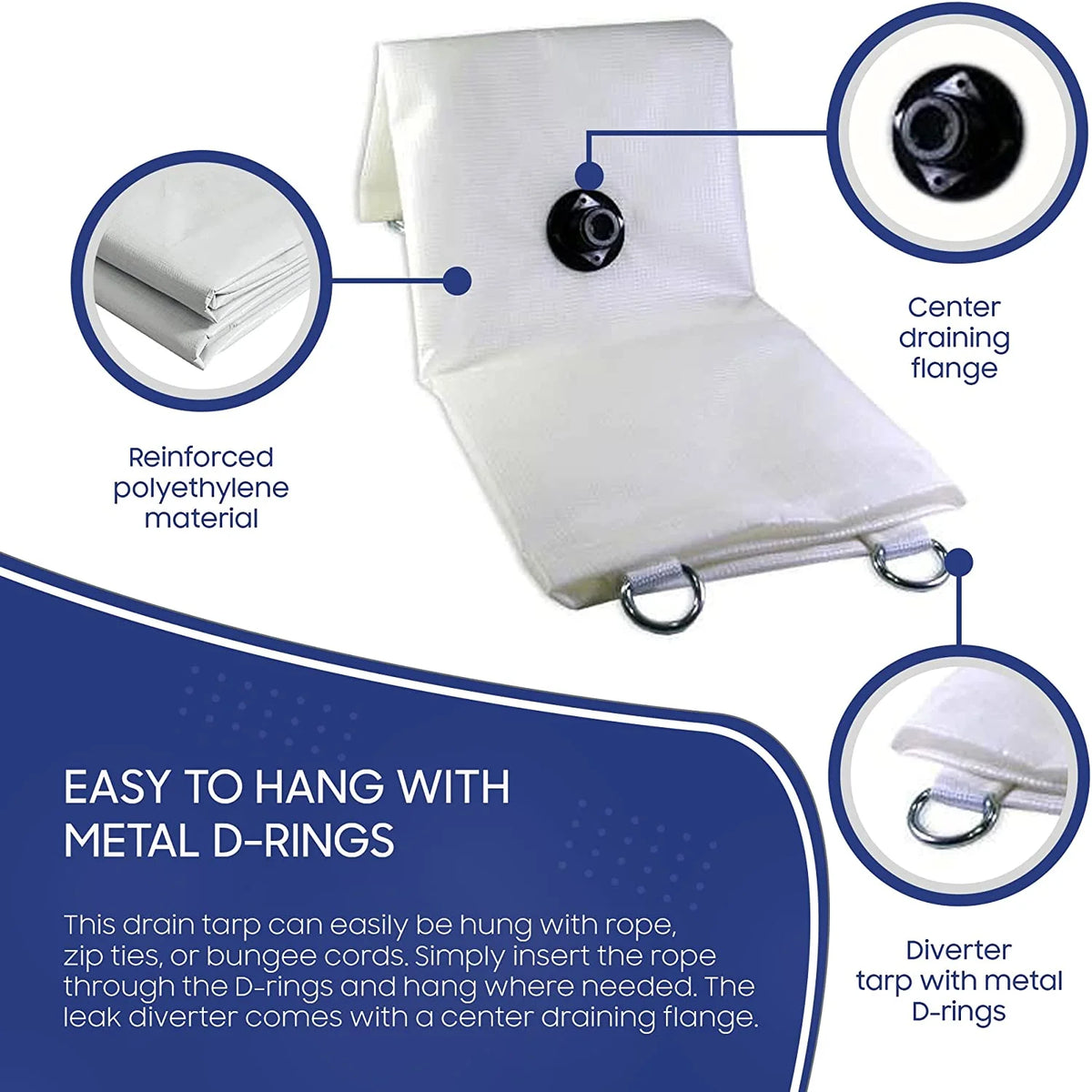 Roof Leak Diverter Kit, Waterproof Tarp, White (7'x7') L410