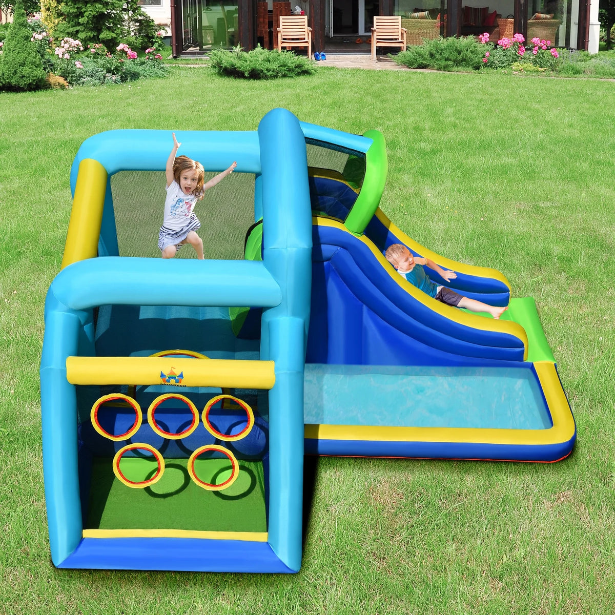 Inflatable Bouncer Climbing Bounce House Kids Slide Park Ball Pit with 550W Blower H339919