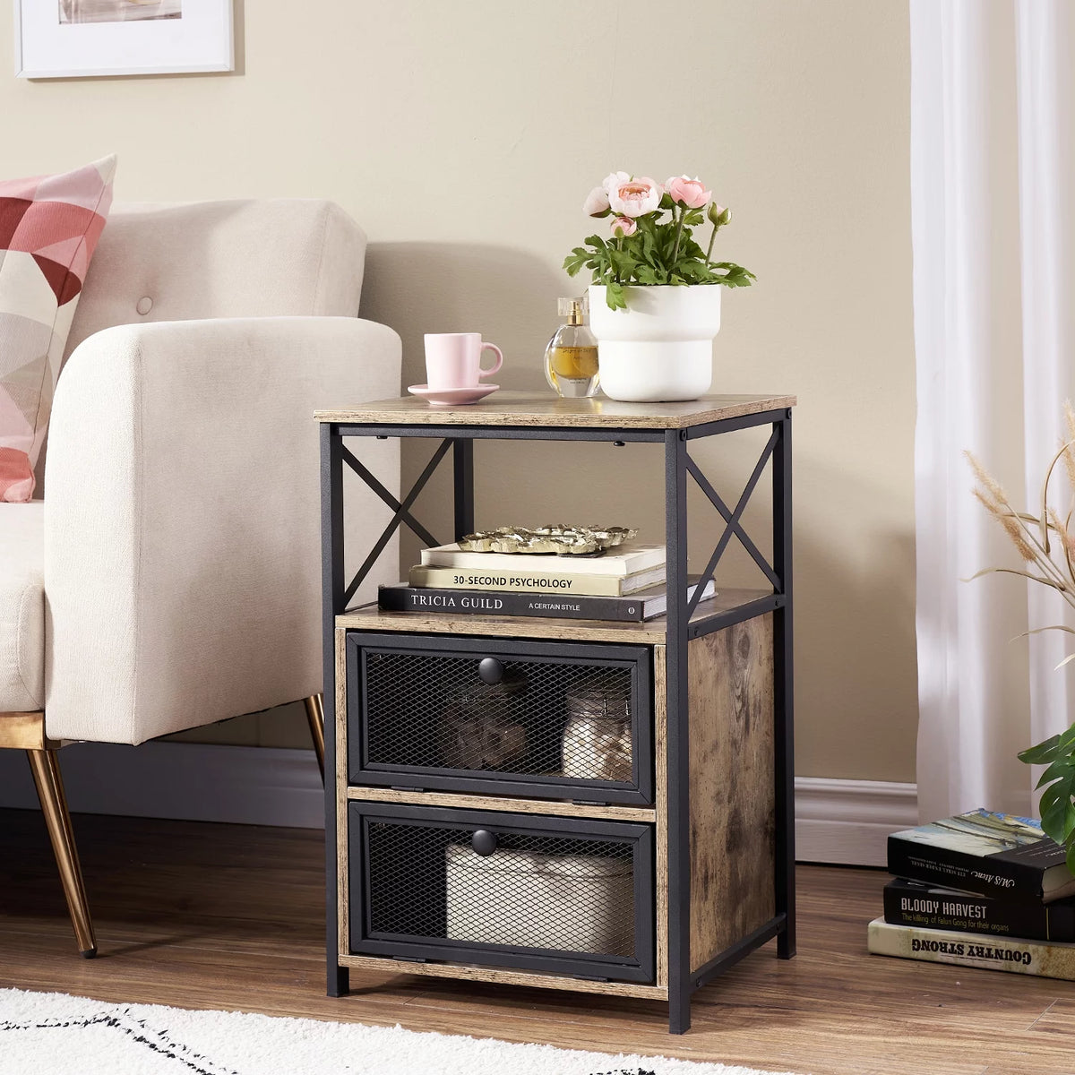 Set of 2 Flip Drawer End Table Grey T24038