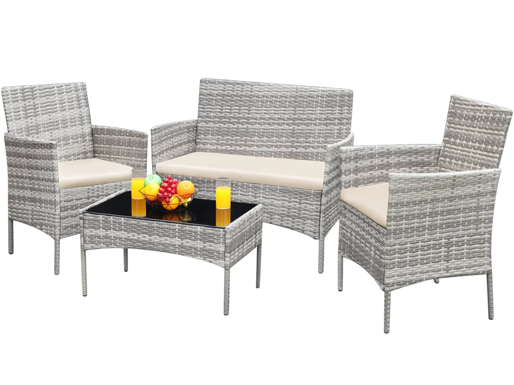 4 Pieces PE Rattan Wicker Patio Conversation Set J4775