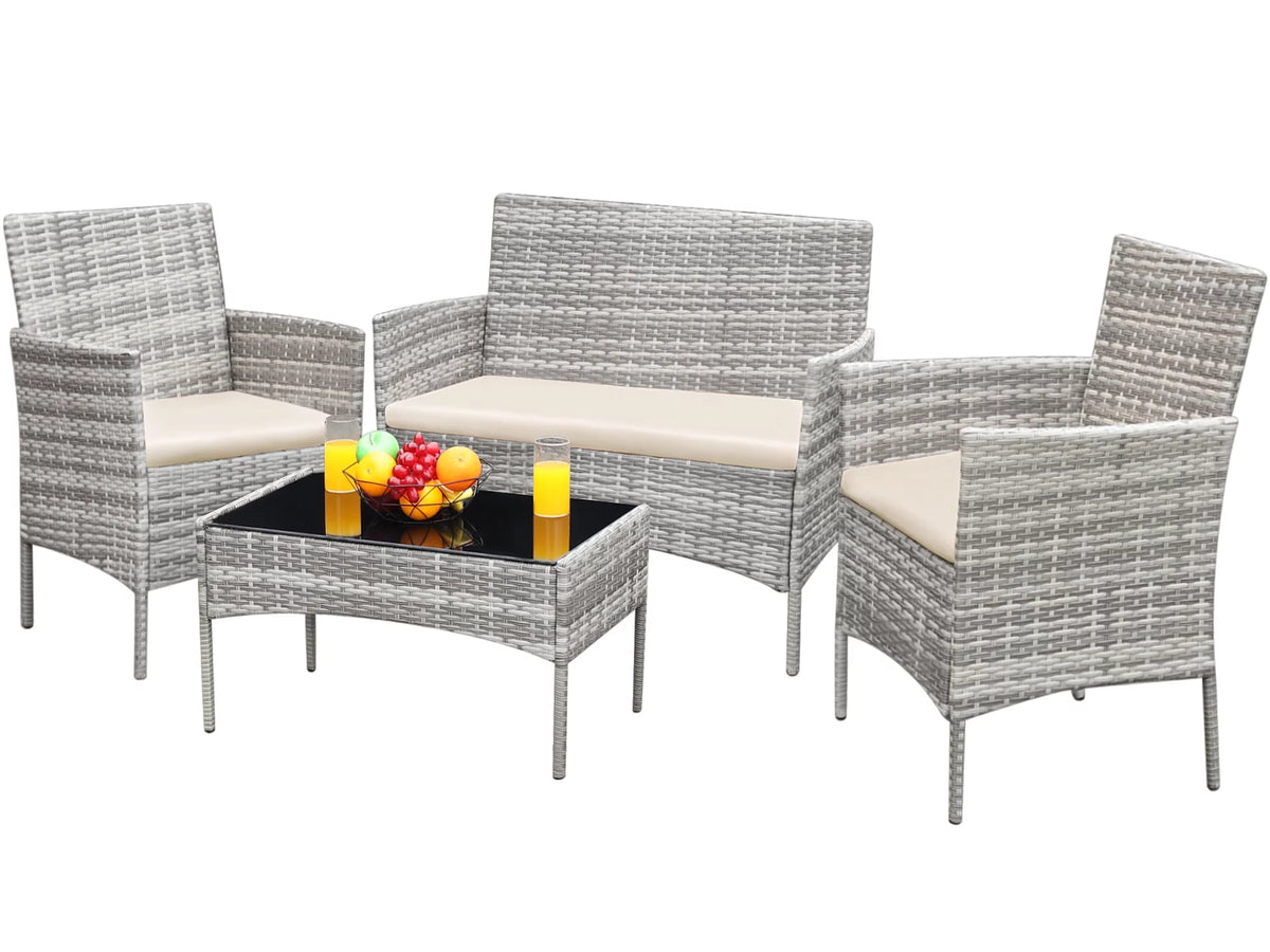4 Pieces PE Rattan Wicker Patio Conversation Set J4775