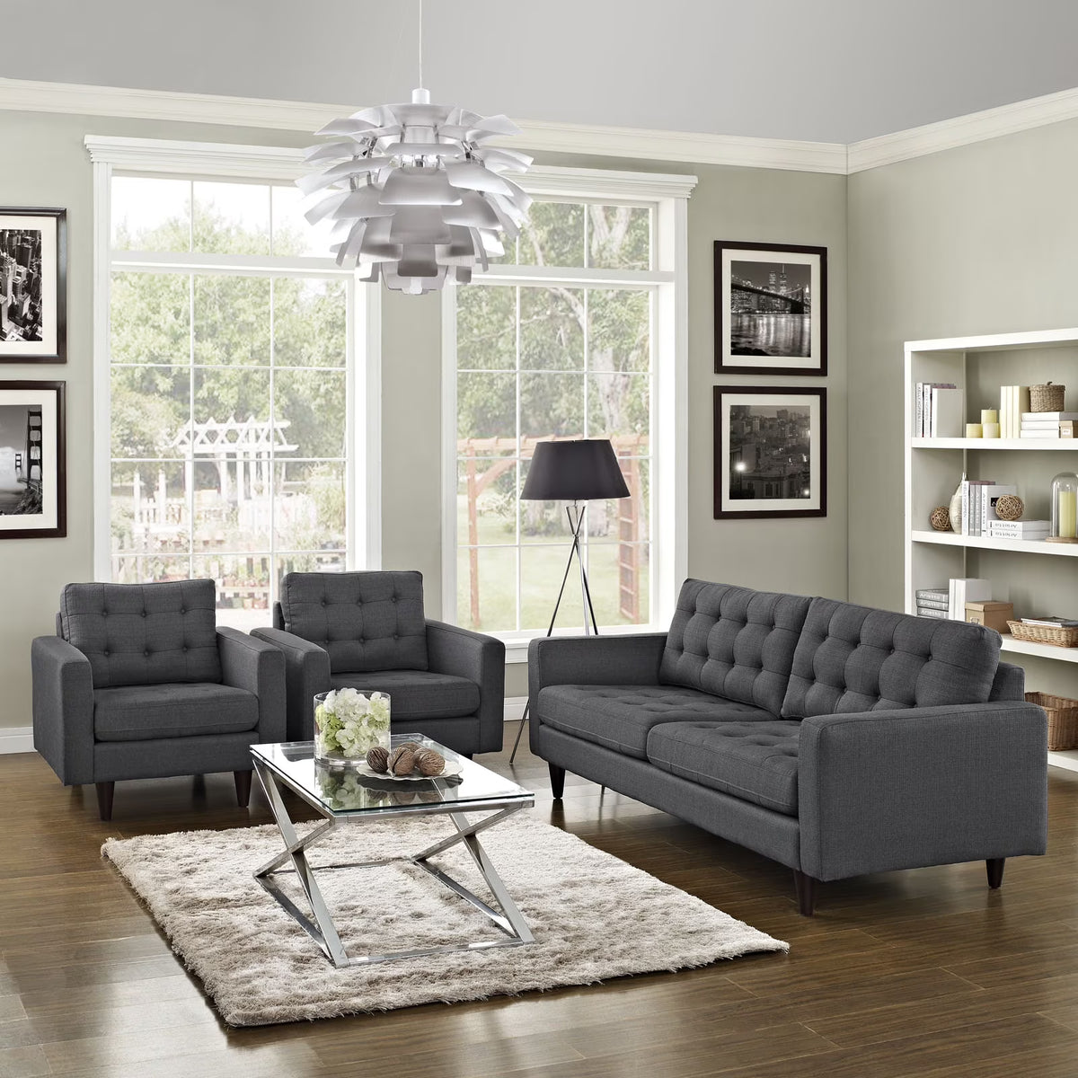 Gray Sofa and Armchairs Set of 3 B350053